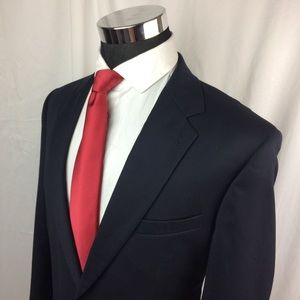 Jos A Bank Mens 43L Sport Coat Blazer Wool Blue